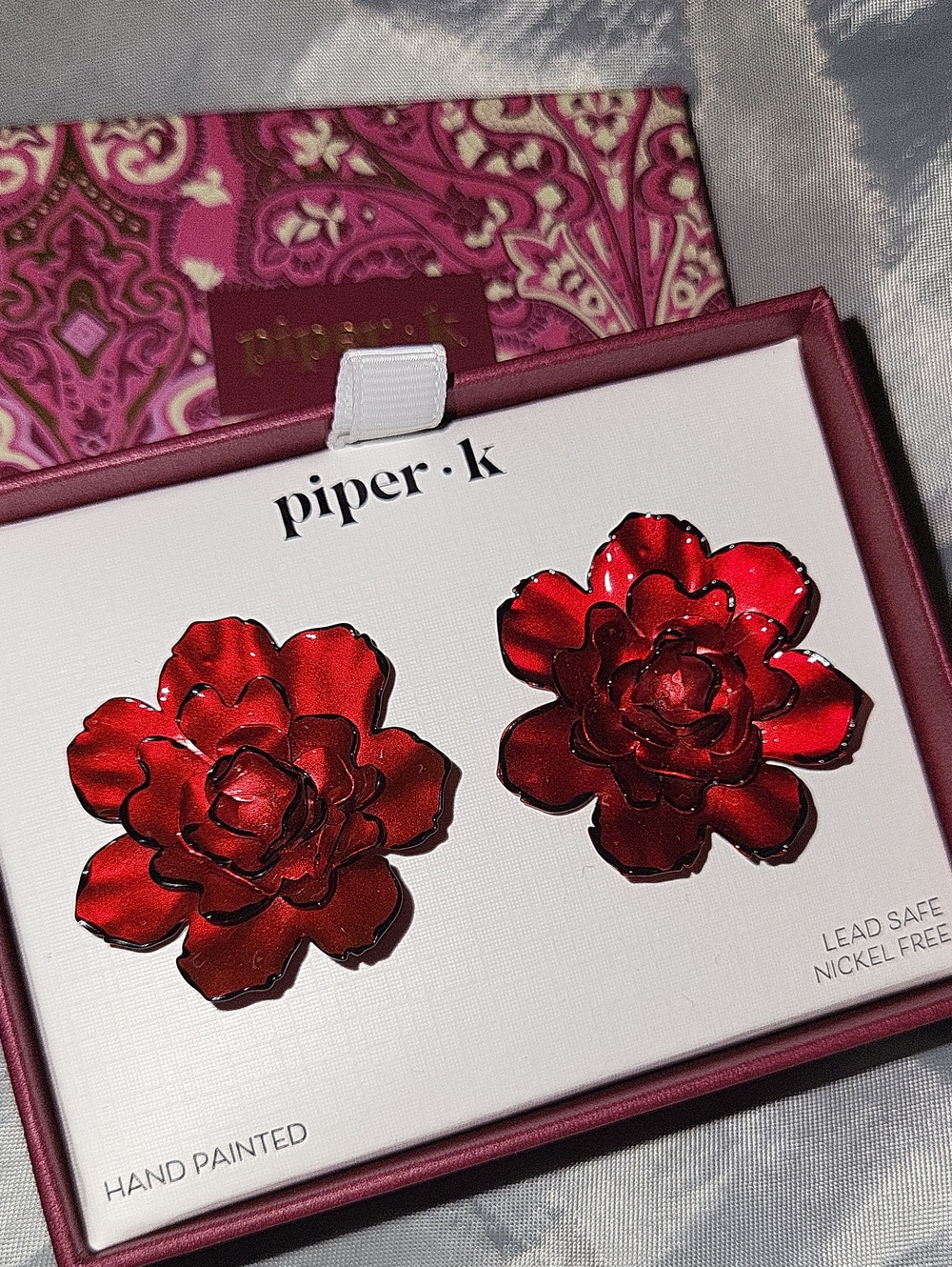 Piper K Glossy Red Floral Statement Earrings TA M